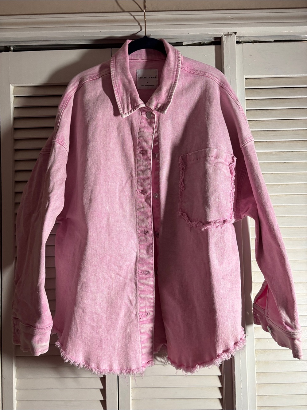 Washed Pink Distressed Button-Up Shirt/Jacket